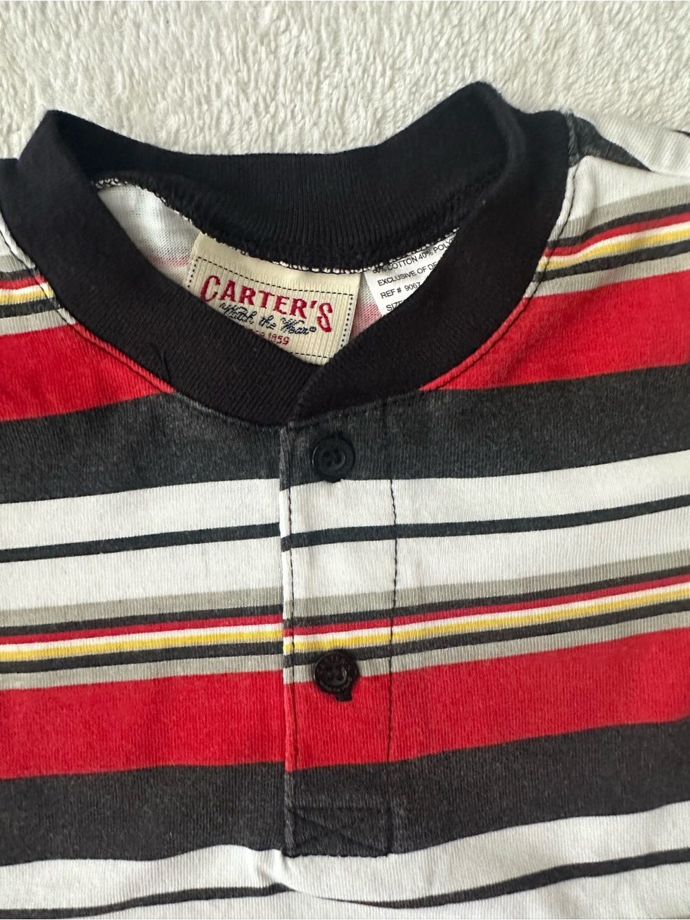 Carter's Red, Black & White Striped Henley Tee